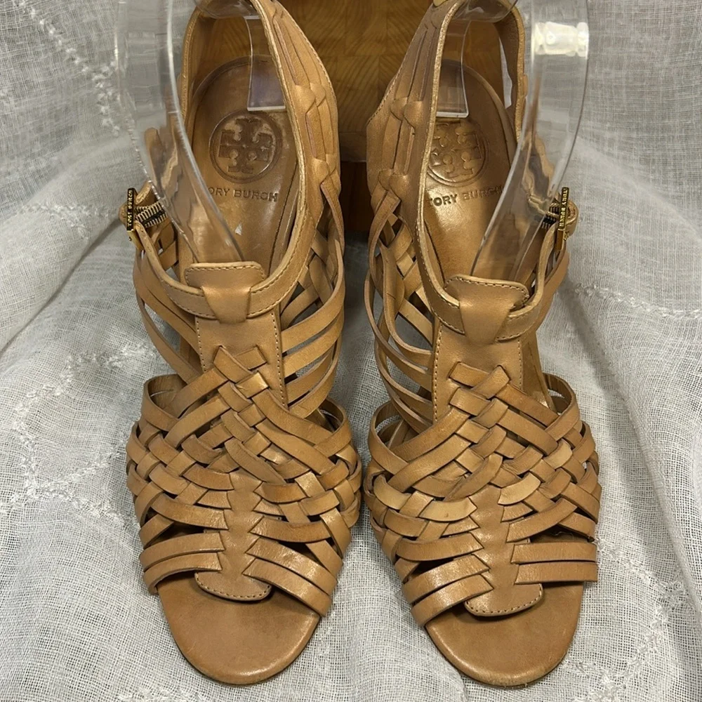 Tory Burch woven leather heels with leather sole